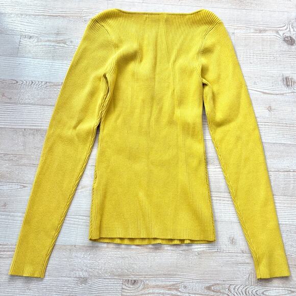 Anthropologie Sweetheart Ribbed Knit Sweater | Chartreuse Size‎ M - Picture 5 of 7